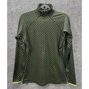 Nike Pro Dri-Fit 1/2 Zip Running Top Womens Large Green Polka Dot Long Sleeve